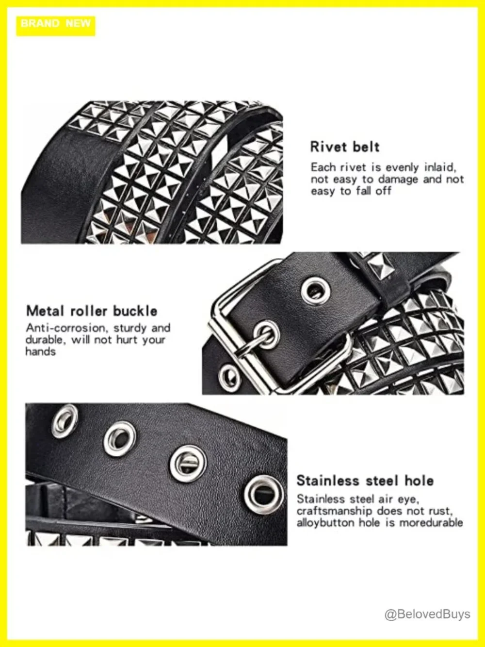 Punk Studded Belt Adjustable Faux Leather Rivet Grommet Belt for Men Women